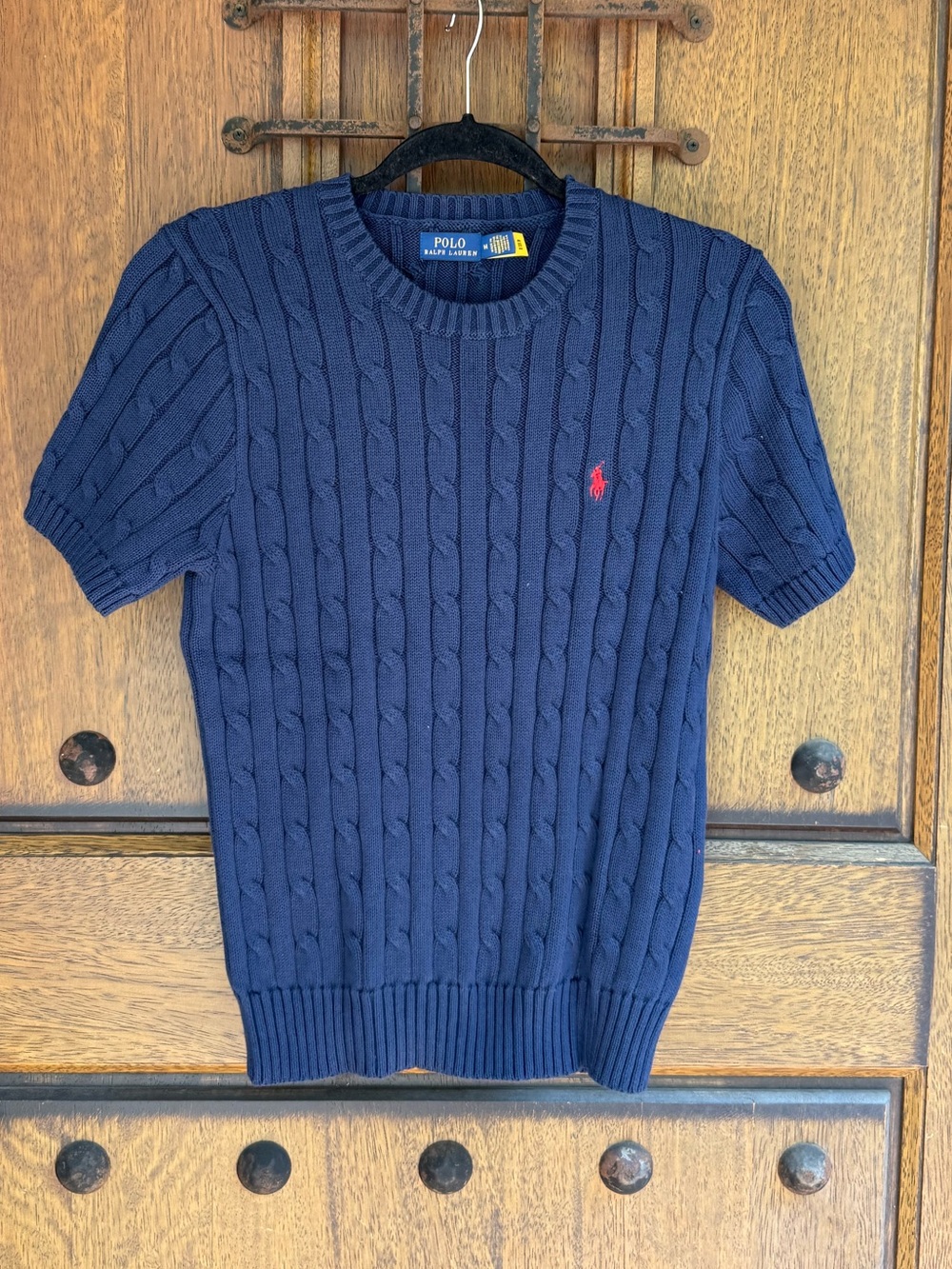 Ralph Lauren Navy Cable-Knit Crewneck Short-Sleeve Sweater Size M